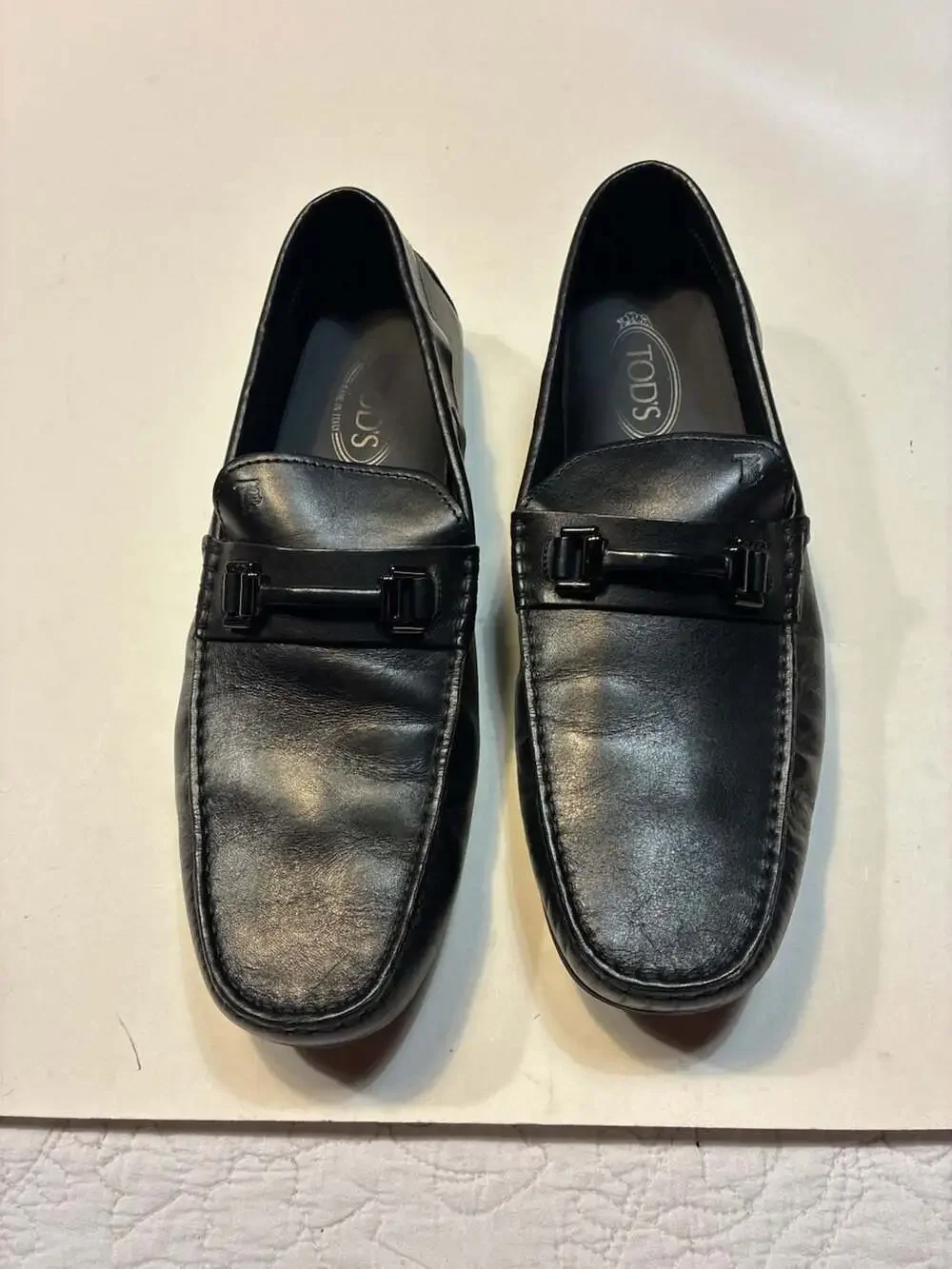 Tod's Black Leather Logo-Embossed Metal Bit Driving Loafers